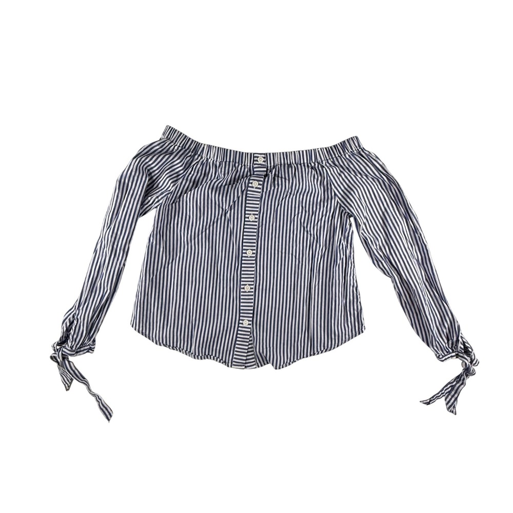 Haute Monde Off Shoulder Blouse Women S Blue Striped Cottagecore Coastal Preppy